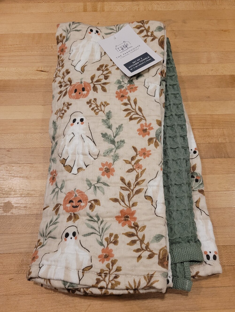 NEW Rachel Ashwell Floral Ghost Pumpkin Patch Cotton Gauze  Kitchen Towel Set